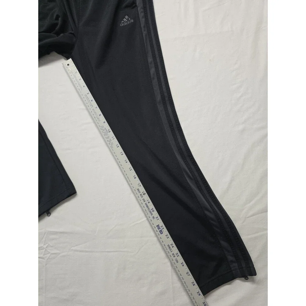 Adidas Track Pants Mens M Black Polyester Stretch Tapered 3 Strips Fleece